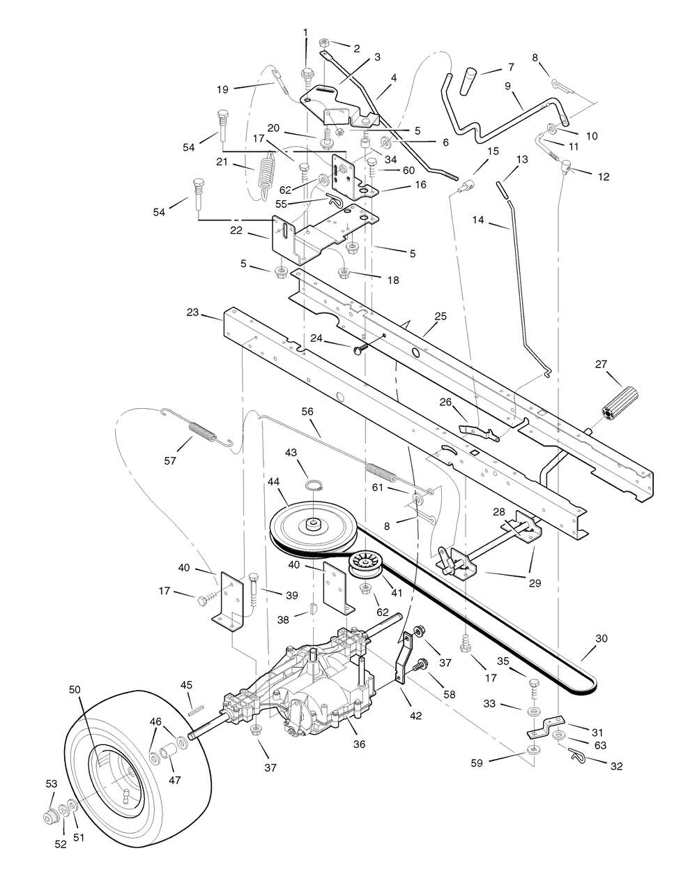 Motion Drive Diagram and Parts List for 385002X78C 2006 Briggs and Stratton Lawn Tractor